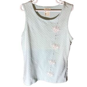 Matilda Jane Girls top Size 12 tank top appliqué cranes green polka dot